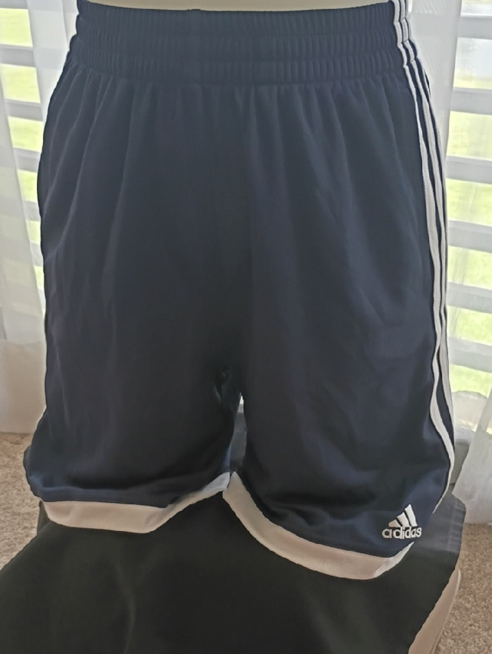 adidas Boy's Navy Athletic Shorts with White Stripes & Pockets